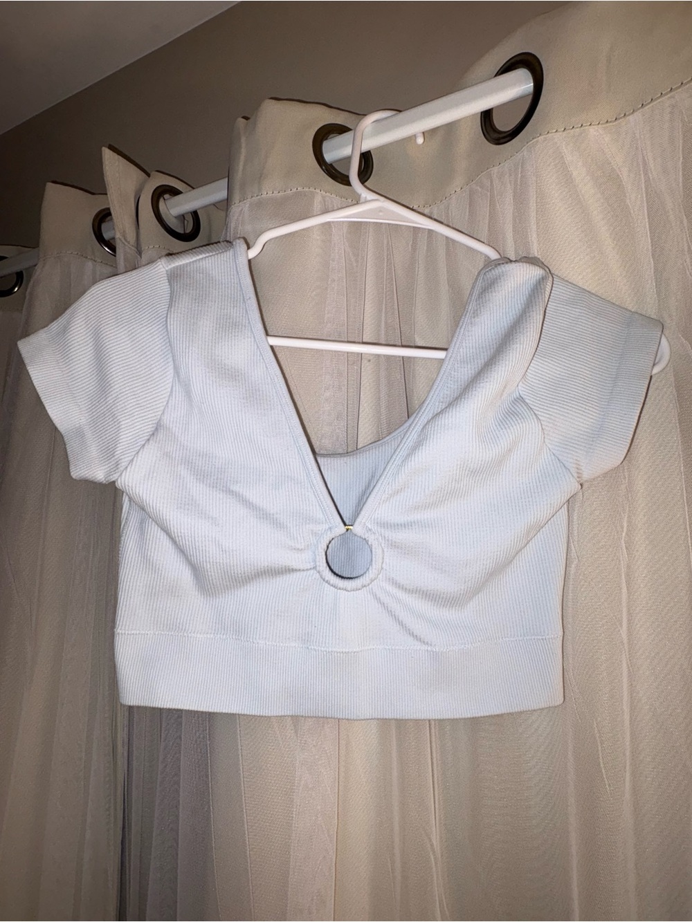 aerie Light Blue Ribbed Crop Top with Front Ring